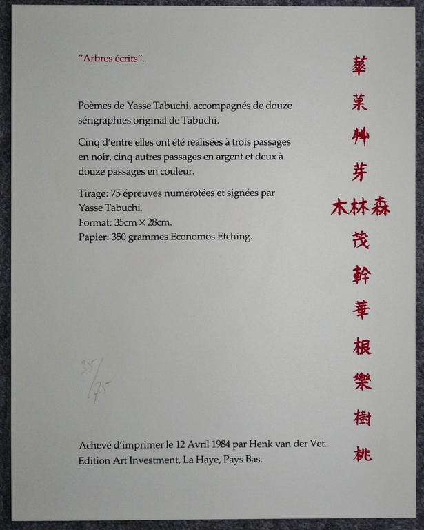 Yasse Tabuchi, Portfolio met 12 zeefdrukken, Arbres Ecrits kaufen? Bieten Sie von 300!