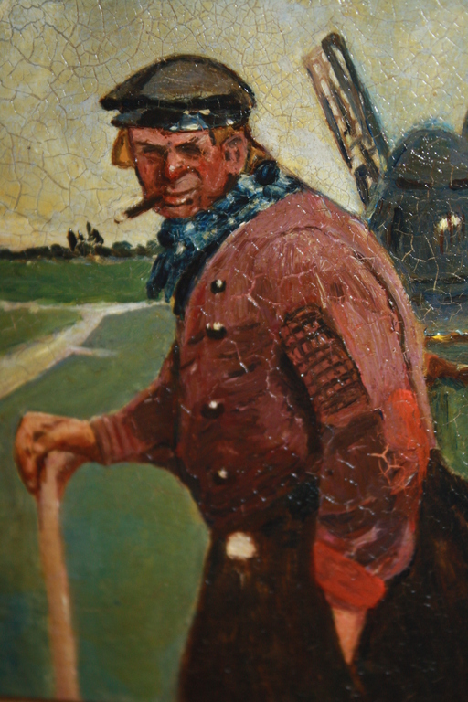 VISSER bij MOLEN - NAIVE KUNST uit jaren 30 kopen? Bied vanaf 1!