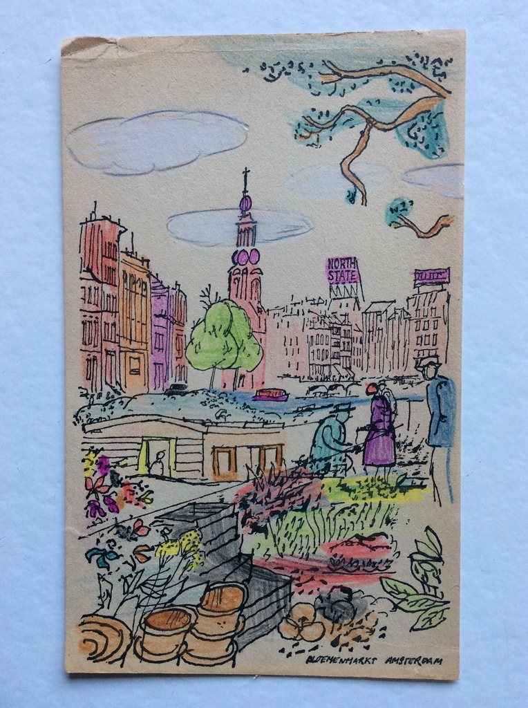 Onbekende kunstenaar - pentekening Bloemenmarkt Amsterdam, midden 20e eeuw kopen? Bied vanaf 1!