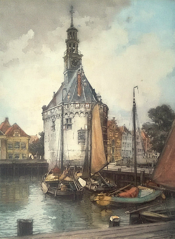 H.E. Roodenburg - Hoorn, ets (prachtig ingelijst) kopen? Bied vanaf 80!