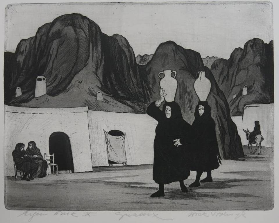 Dick Stolwijk: Ets, Kruik dragen verkocht voor € 50!