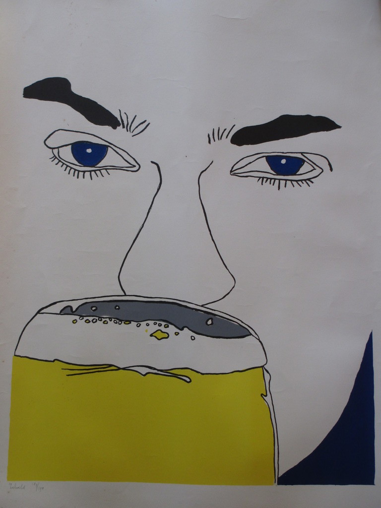 Jakob Zekveld, De bierdrinker, Kleurenlitho verkocht voor € 60!