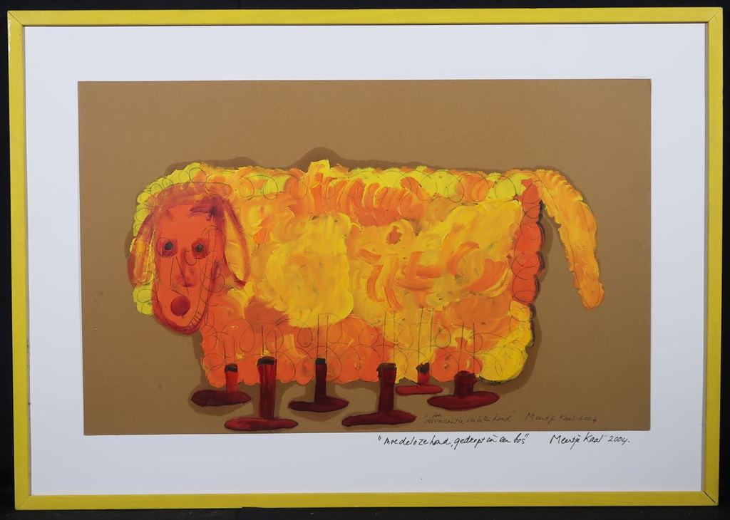 Meertje Kaal: Olieverf op karton, Moedeloze hond.. - Ingelijst kopen? Bied vanaf 1!