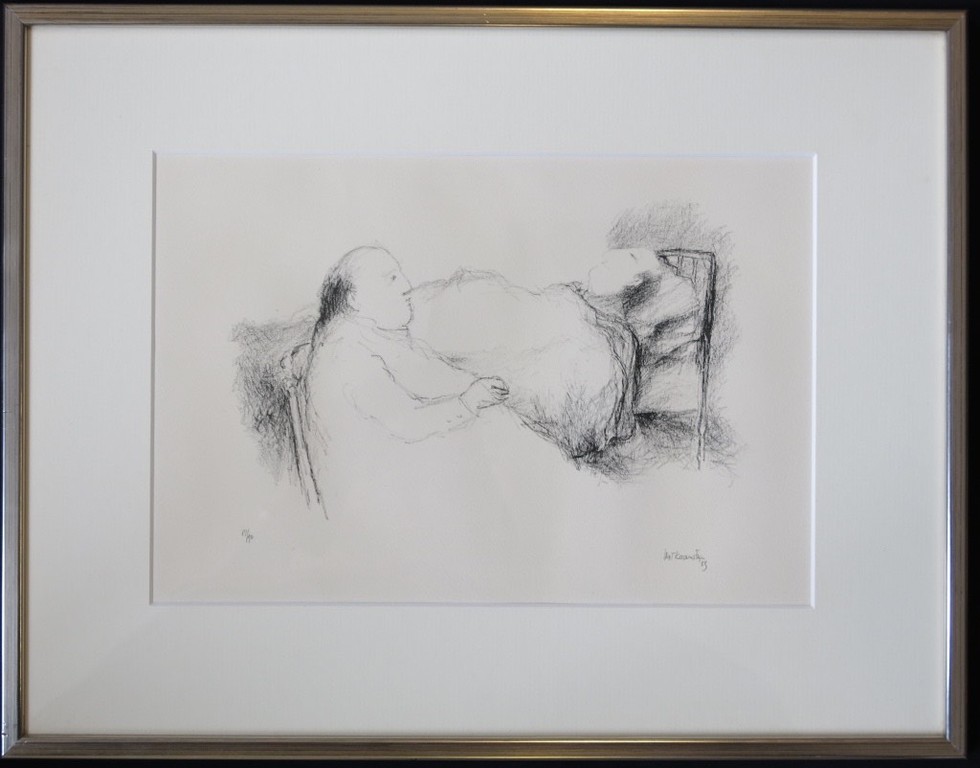 Metten Koornstra: Litho, Zonder titel (aan het bed) -Ingelijst kopen? Bied vanaf 70!