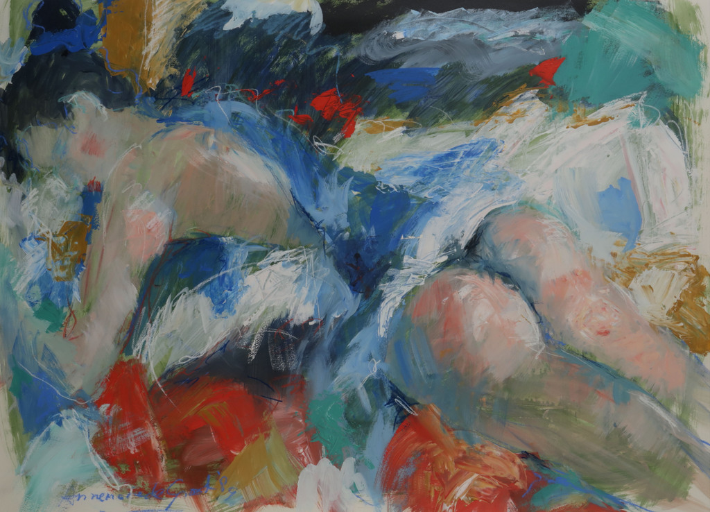 Annemarie de Groot: Acryl en Krijt, Z.T. liggend naakt - Ingelijst (Groot!) kopen? Bied vanaf 200!