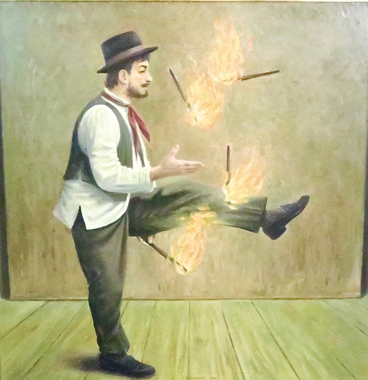 Rob Steenhorst: Olieverfschilderij, Jongleur - Ingelijst kopen? Bied vanaf 400!