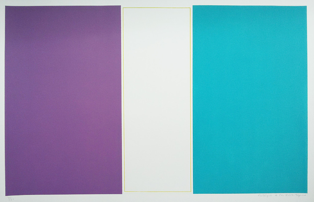 Waldo Balart - Goud-, violet- en turquoise-kleurige rechthoeken, zeefdruk kopen? Bied vanaf 75!
