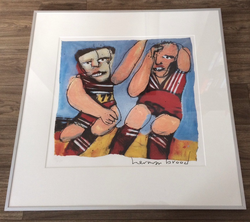 HERMAN BROOD, zeldzame handgesigneerde rasterdruk (incl. lijst): 'Voetballers' kopen? Bied vanaf 1!