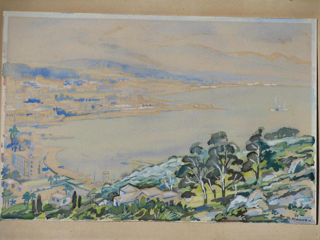 Thijs Mauve, Gezicht op Menton, Aquarel kopen? Bied vanaf 40!