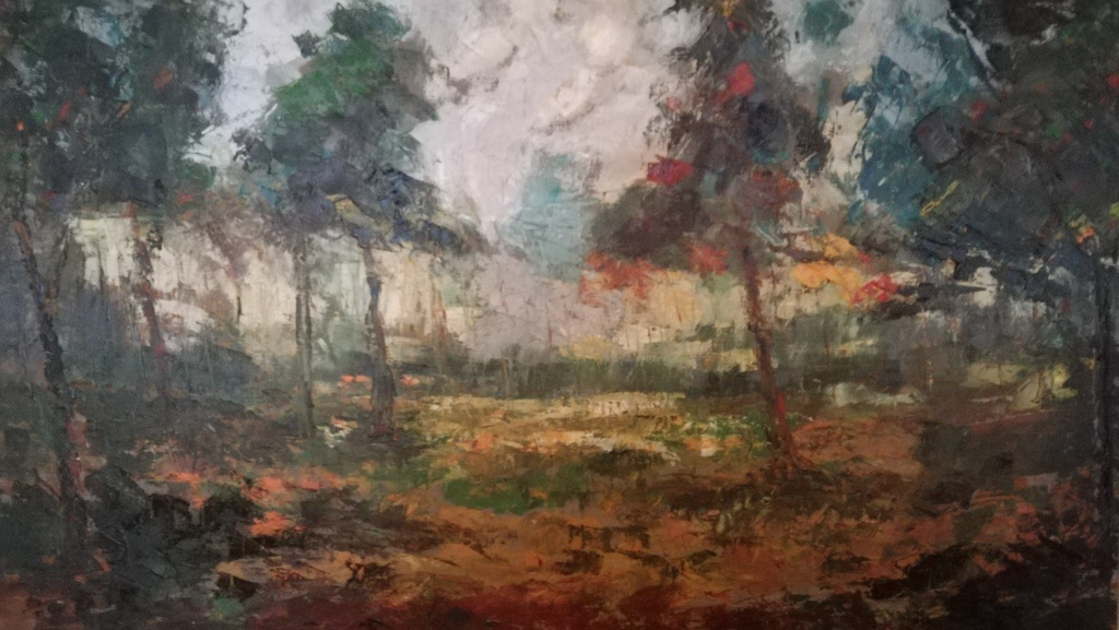 Onbekend kunstenaar, Olieverf op doek, Boszicht verkocht voor € 55!