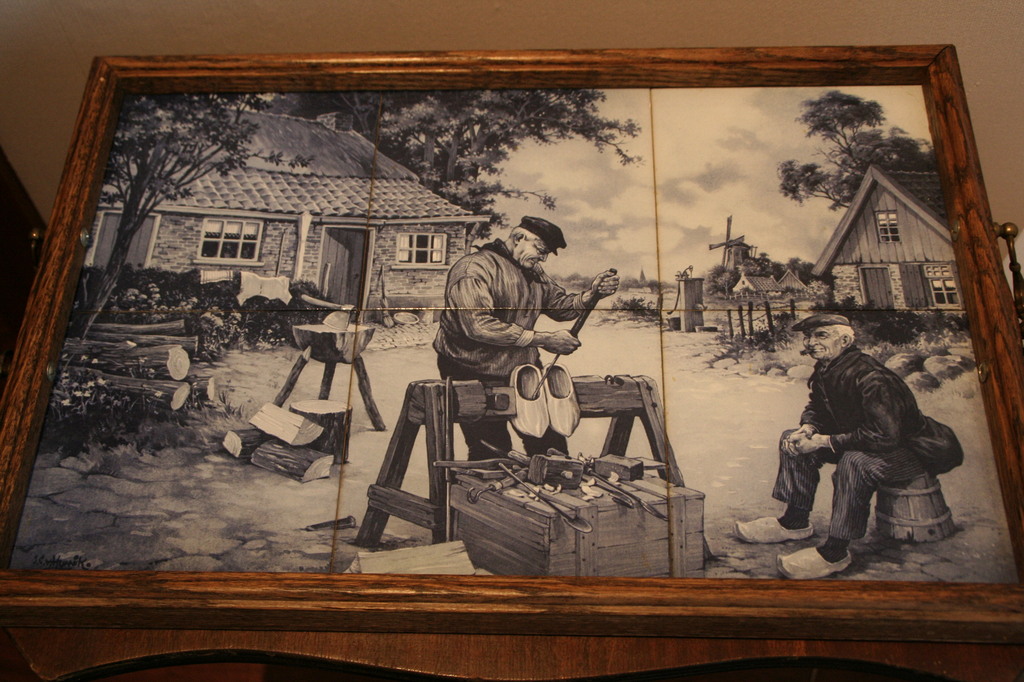 Houten dienblad met delftsblauwe tegels, J.S. van Hunnik, titel  kopen? Bied vanaf 1!