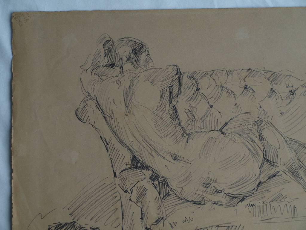 Cephas Stauthamer : Tekening , Naakt op sofa met kat – Gesigneerd – 1966 kopen? Bied vanaf 1!