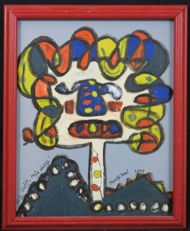 Meertje Kaal: Acryl op paneel, Mijn liefje, mijn duifje - Ingelijst verkocht voor € 98!