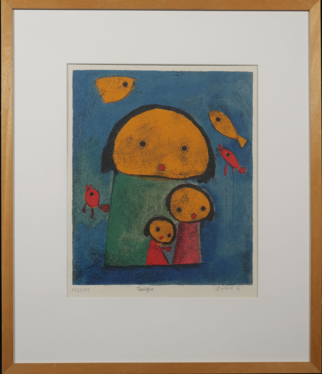 Giovanni Vetere: Zeefdruk, Famiglia - Ingelijst verkocht voor € 110!