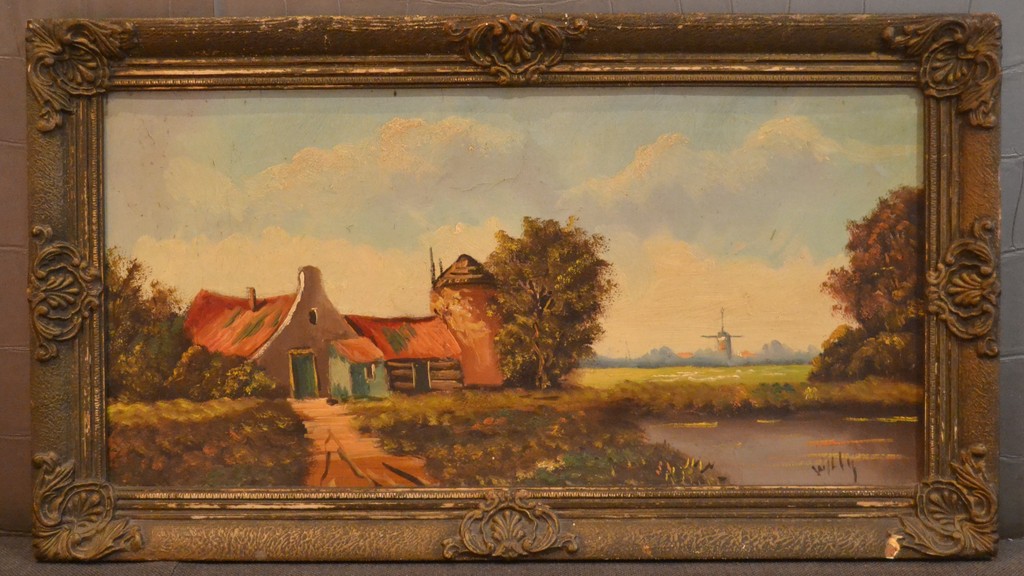 Onbekend (gesigneerd) - Olieverf op karton - Boerderij in Hollands landschap kopen? Bied vanaf 1!