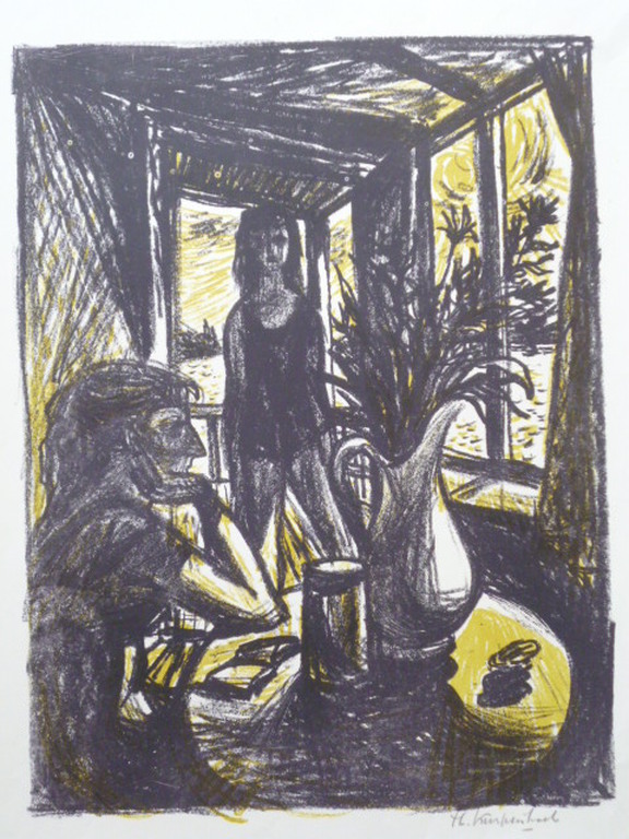 Theo Kurpershoek - kleurenlitho - Twee vrouwen in een serre verkocht voor € 35!