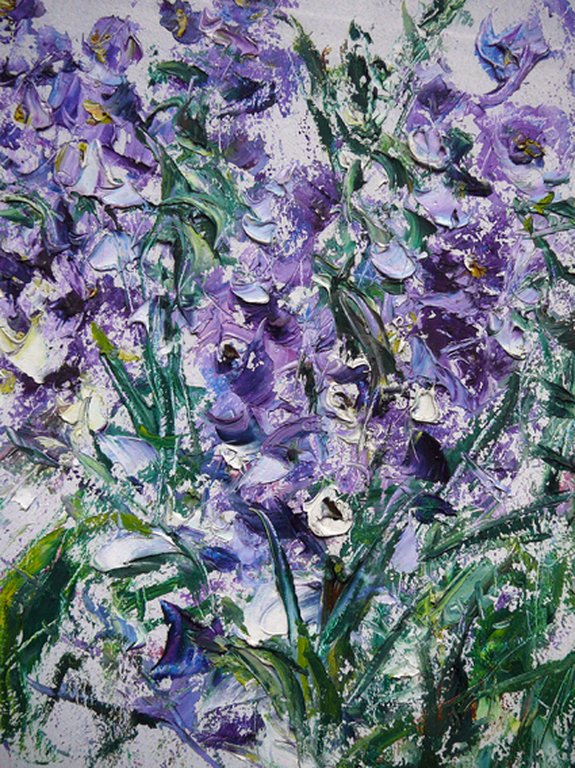 'Blauwe Violieren' -olieverf, onleesbaar gesigneerd- kopen? Bied vanaf 60!