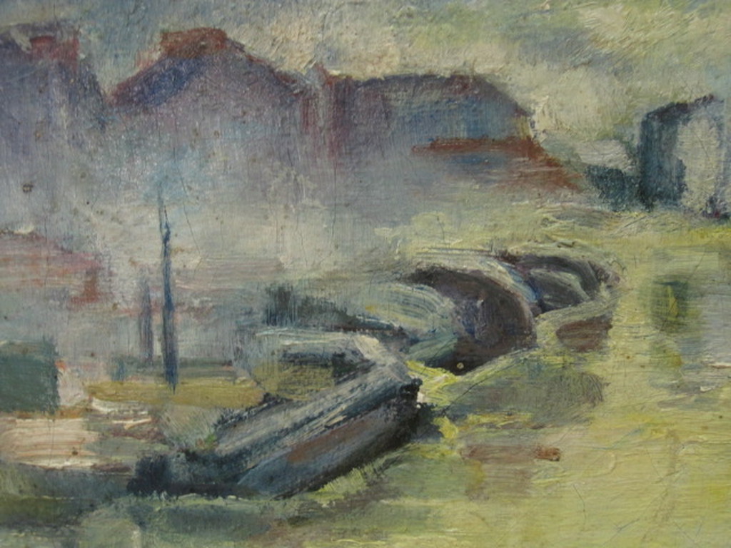 Jac. Eskens 1891-1968 olieverf "Amsterdam havengezicht" omstreeks 1920 kopen? Bied vanaf 1!