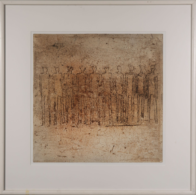 Onbekend gesigneerd: Gemengde techniek, Figuren - Ingelijst verkocht voor € 40!