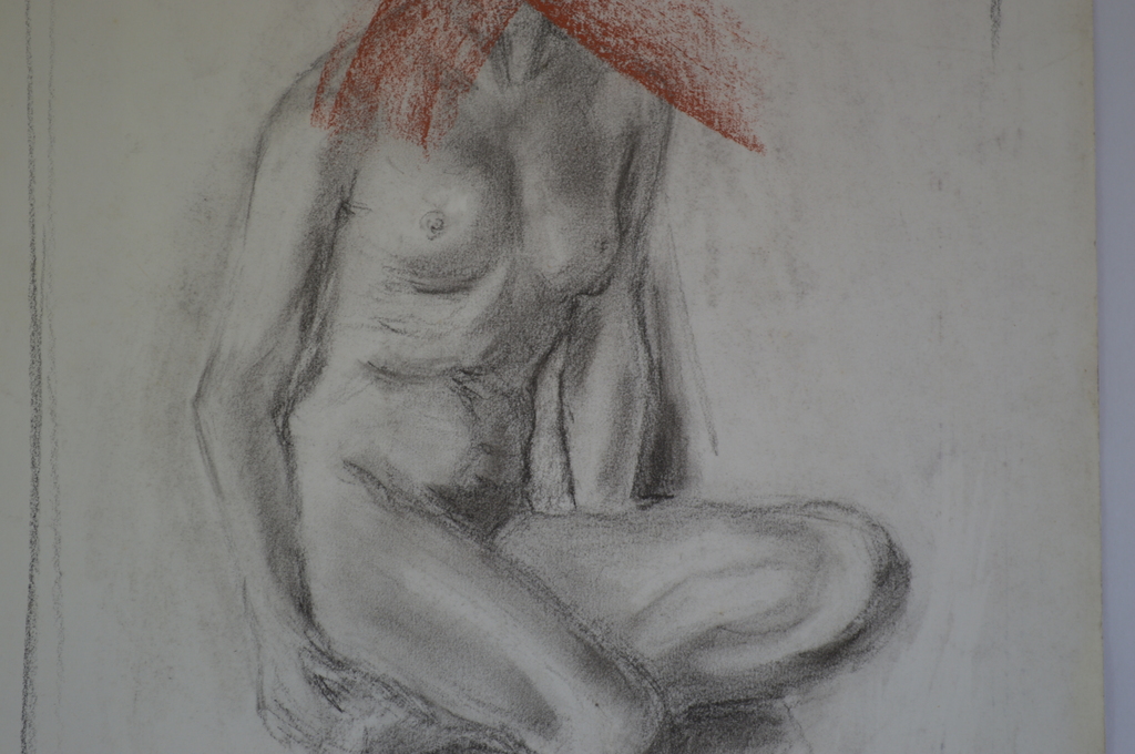 Naakt met 'verboden gezicht' - signatuur PVDH - rood + zwart krijt (37x50) kopen? Bied vanaf 20!