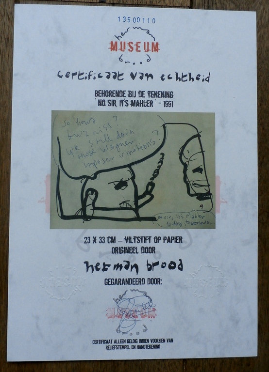 Herman Brood - tekening: No Sir, its Mahler - 1991 - met cert. Herman Brood Mus. kopen? Bied vanaf 185!