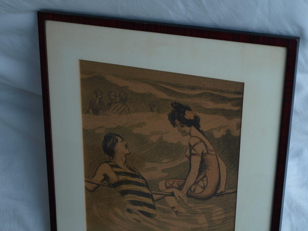 Onbekend : Prent , Flirten in Zee – ingelijst – oud kopen? Bied vanaf 1!