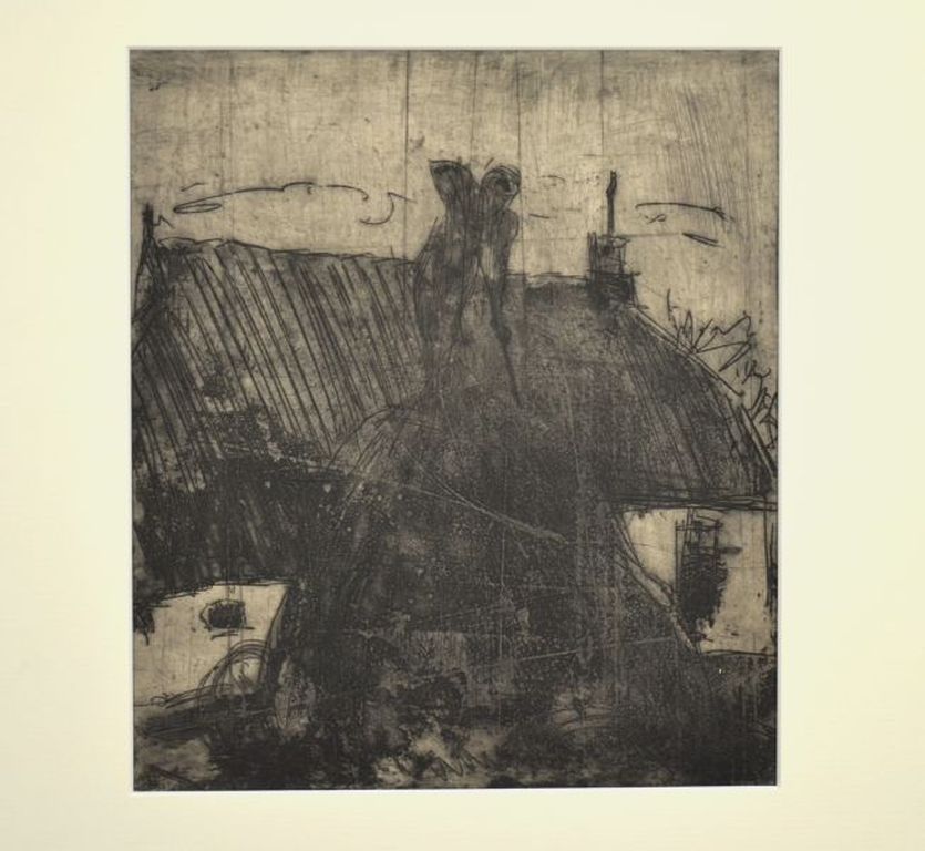 Jan Wiegers: Ets/Aquatint, Het stapelen van het hooi verkocht voor € 70!