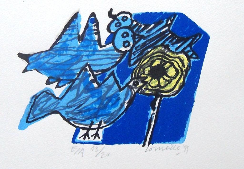 Corneille : vogels en zonnebloem (mooie litho) kopen? Bied vanaf 1!