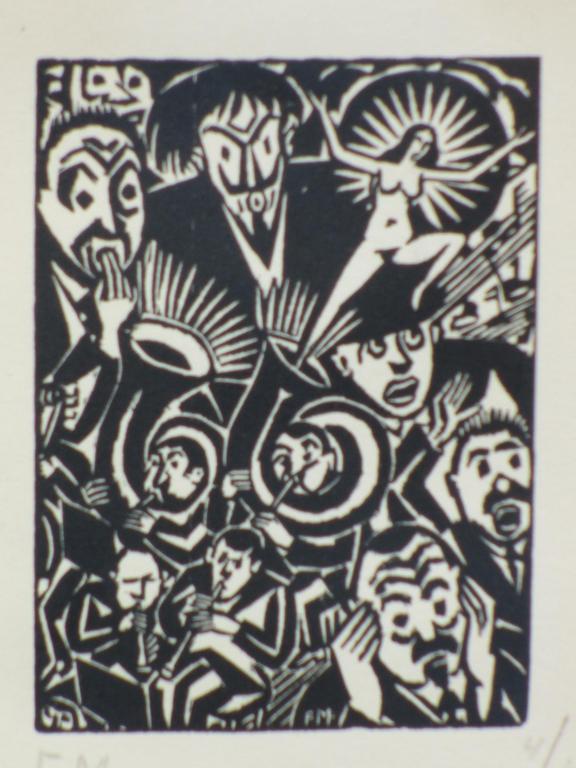 Frans Masereel, Ensor-achtig Orkest, Houtsnede verkocht voor € 75!