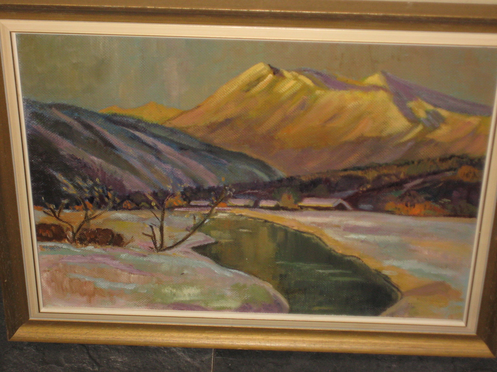 Berglandschap met dorpje olieverf op doek ongesigneerd kopen? Bied vanaf 10!