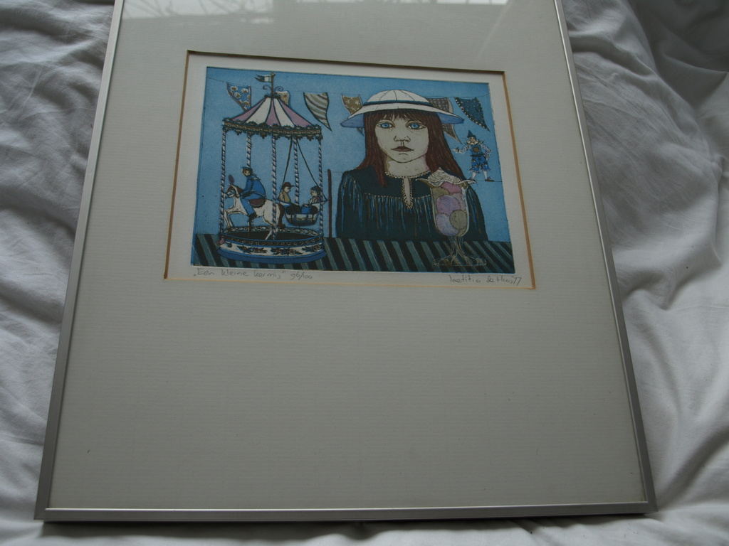 Laetitia de Haas (1948)–Kleurents–Een kleine kermis–Gesigneerd & ingelijst-1977 kopen? Bied vanaf 75!