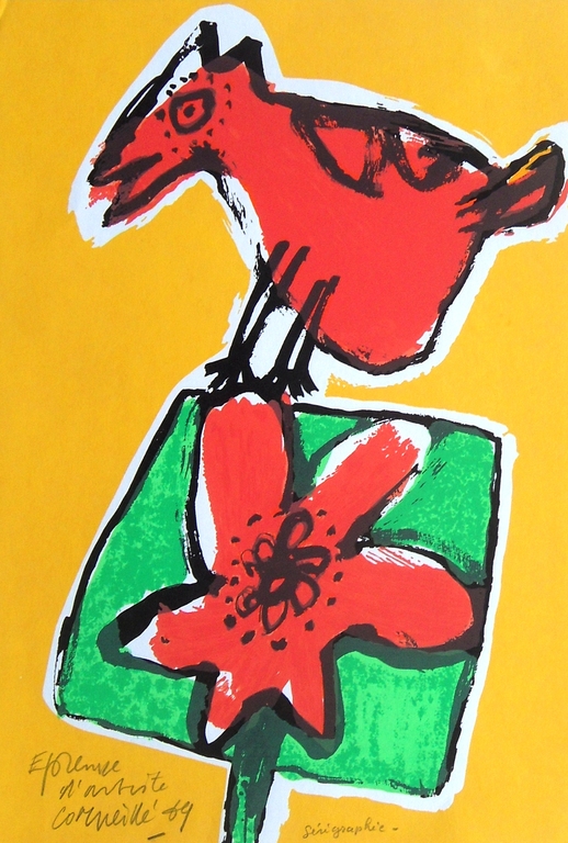 Corneille: vogel en bloem in rood kopen? Bied vanaf 1!