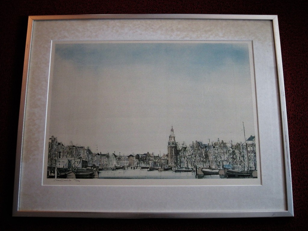 GROOT! Litho "Amsterdam Montelbaanstoren en Oudeschans" oplage 54/250 gesigneerd kopen? Bied vanaf 1!