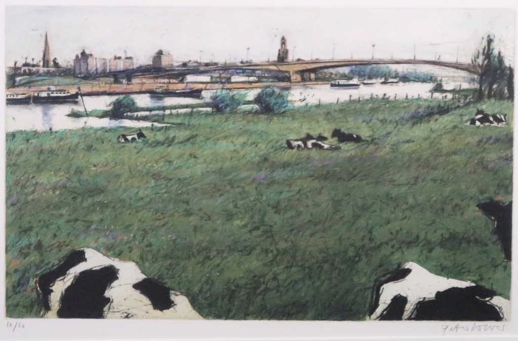 Peter Wever: Ets, Landschap met koeien - Ingelijst kopen? Bied vanaf 60!