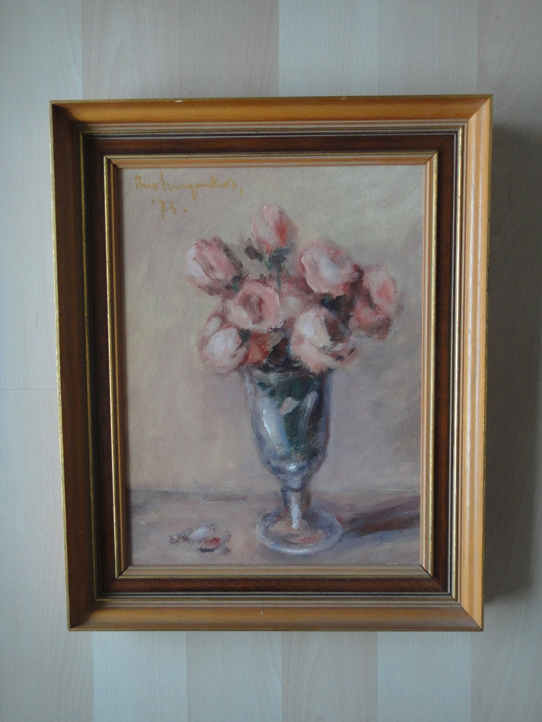 Theo Swagemakers - olieverf op doek - stilleven met tulpen in vaas (Morandi) kopen? Bied vanaf 200!