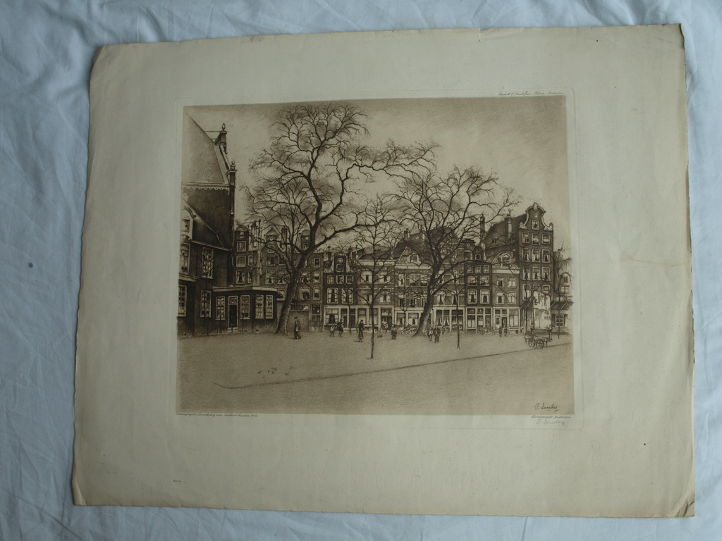 Frans Everbag : Ets , Noordermarkt Amsterdam – gesigneerd - 1938 kopen? Bied vanaf 30!