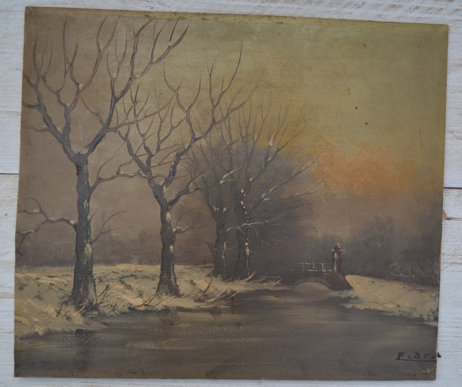 Onbekend: olieverf op paneel, winterlandschapje kopen? Bied vanaf 1!