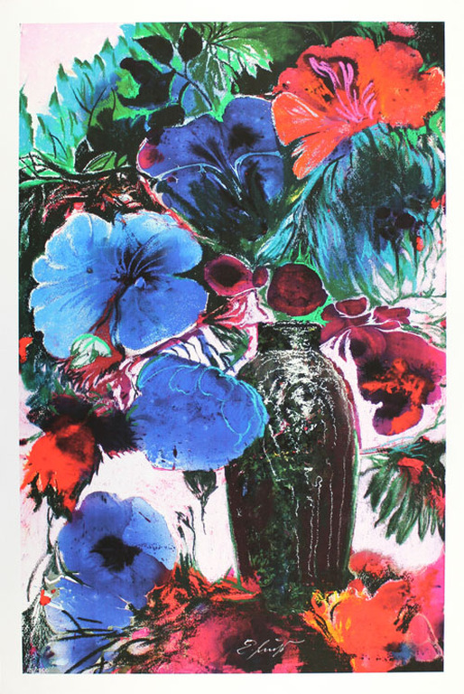 ERNST FUCHS - Schitterende KLEUREN Giclee op DOEK - BLOEMENWEELDE '' - Handgesig verkocht voor € 99!