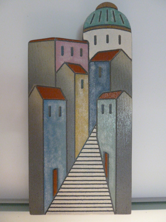 Stenen relief “Mediterraans dorpsaanzicht” kopen? Bied vanaf 1!