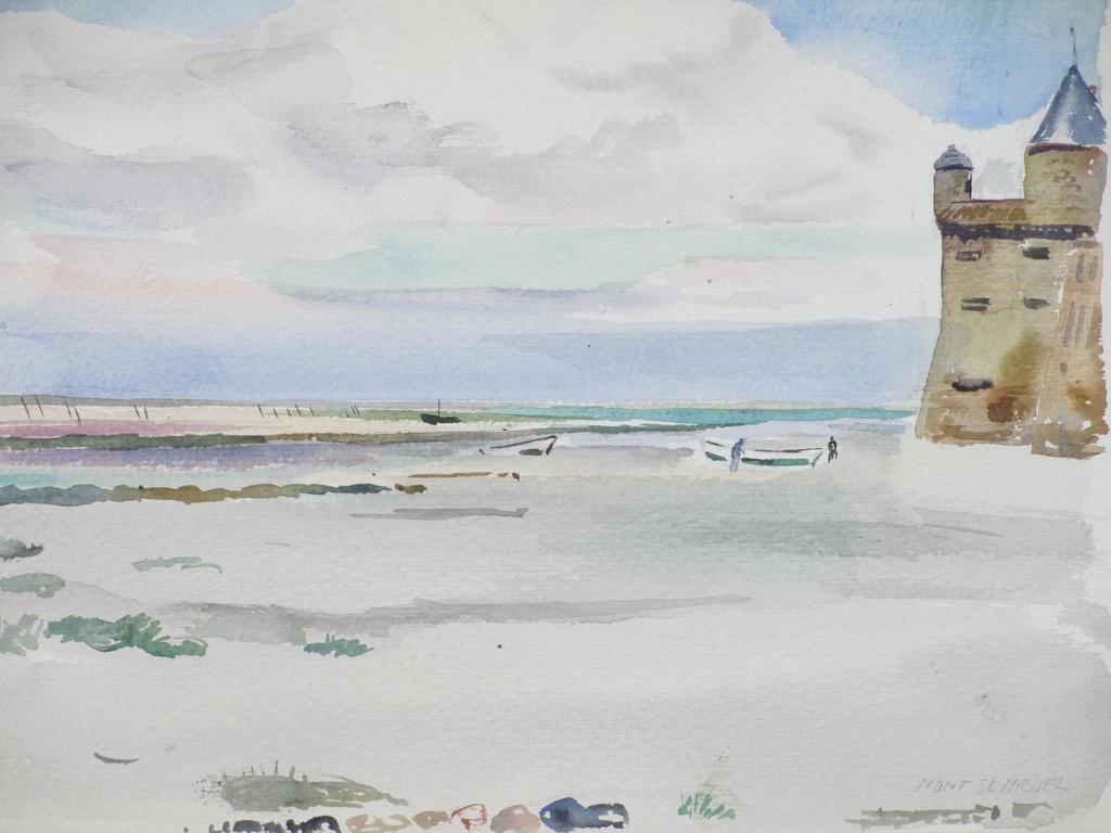 Han Krug, Strand bij Mont St.Michel, Aquarel kopen? Bied vanaf 30!