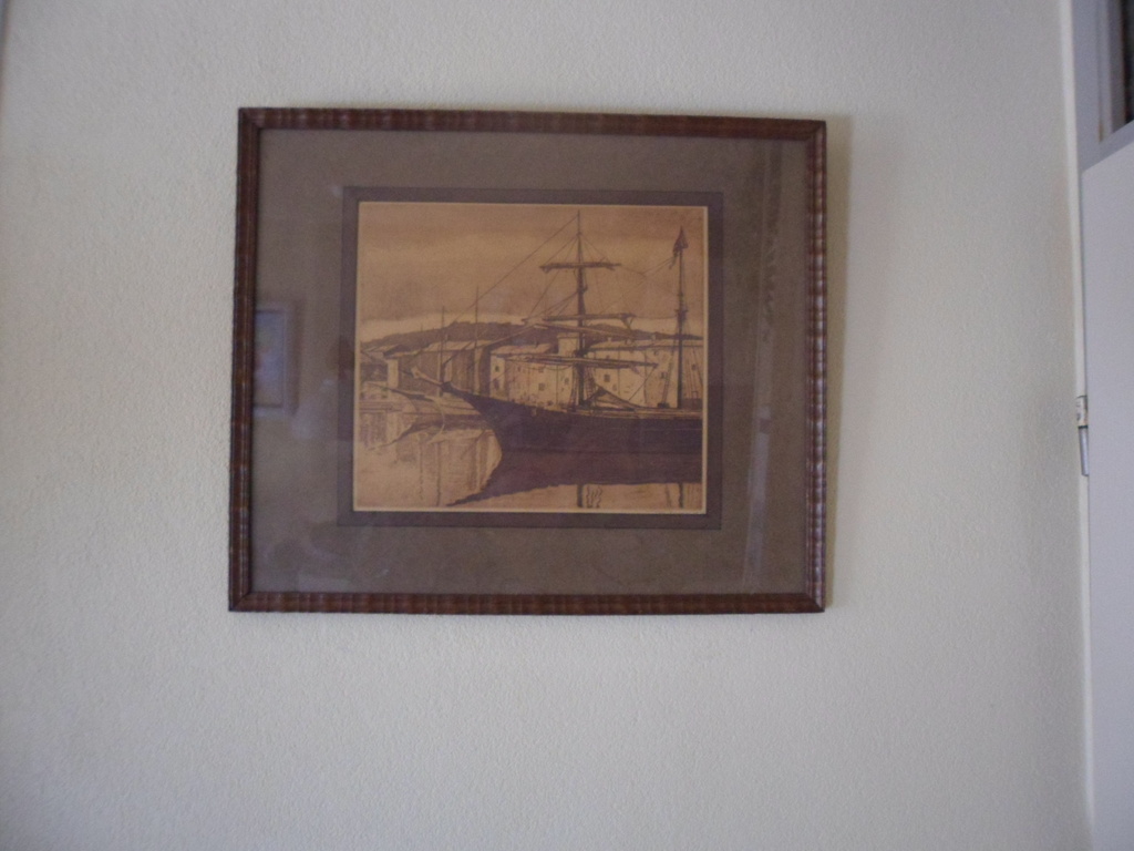 Ton Meijer, Ets met een havengezicht en een zeilschip kopen? Bied vanaf 15!
