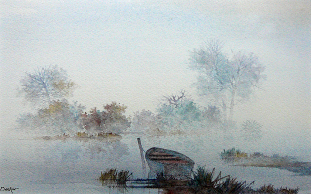 Denkor: Roeiboot aan de oever -aquarel- verkocht voor € 35!