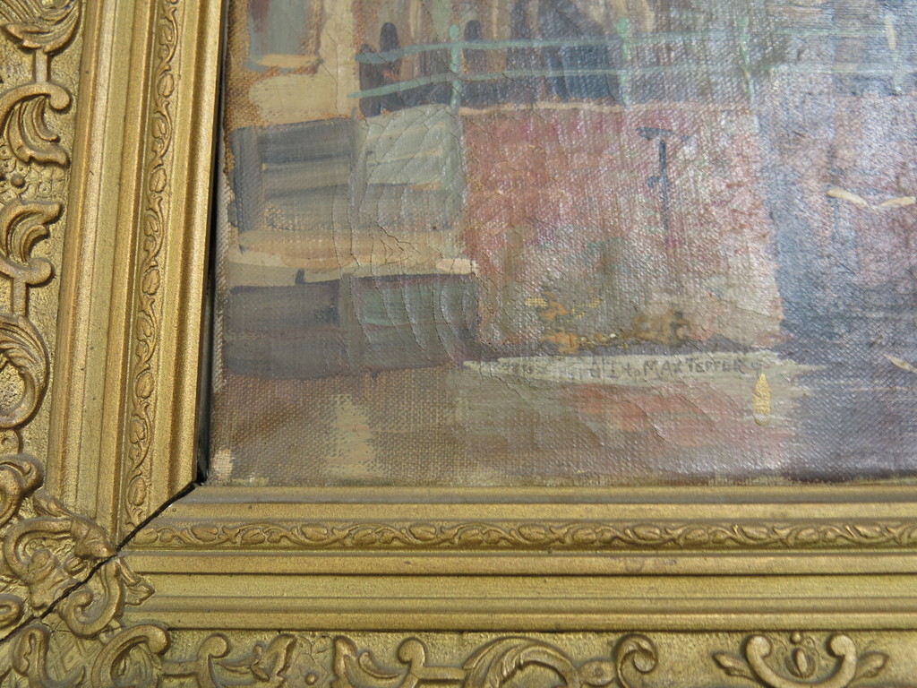 Max Teffer: Olieverf op doek, Gracht met kotter kopen? Bied vanaf 1!