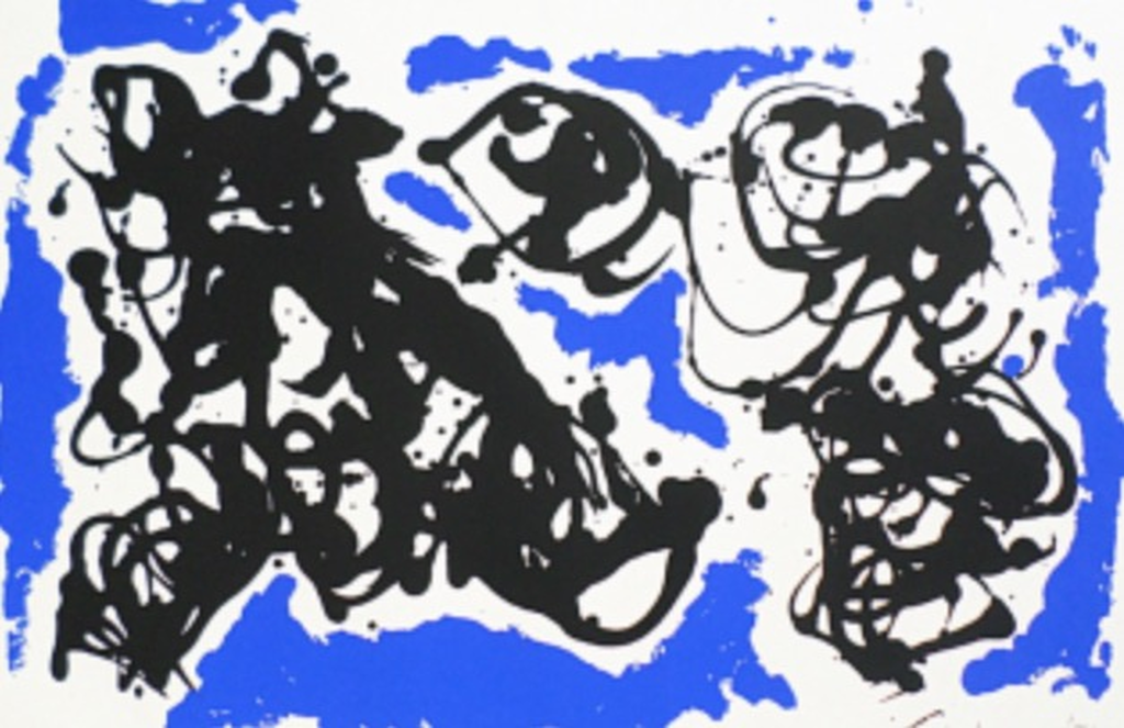 Theo Wolvecamp, Compositie in blauw en zwart, zeefdruk kopen? Bied vanaf 150!
