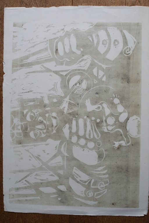 Karel Timmerman - linodruk - zonder titel - circa 1968 - gesigneerd kopen? Bied vanaf 1!