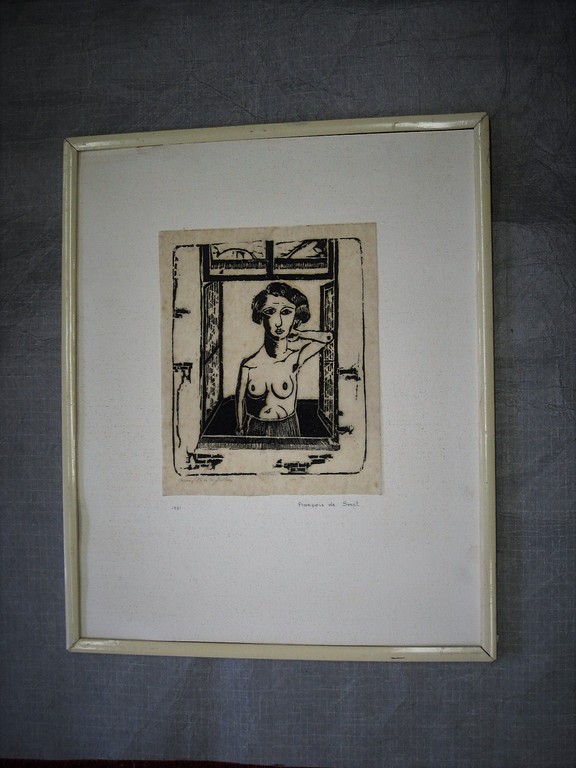 Fraaie Belgie 1931 houtsnede "Jeune Fille a fenetre" Francois de Smet gesigneerd kopen? Bied vanaf 1!