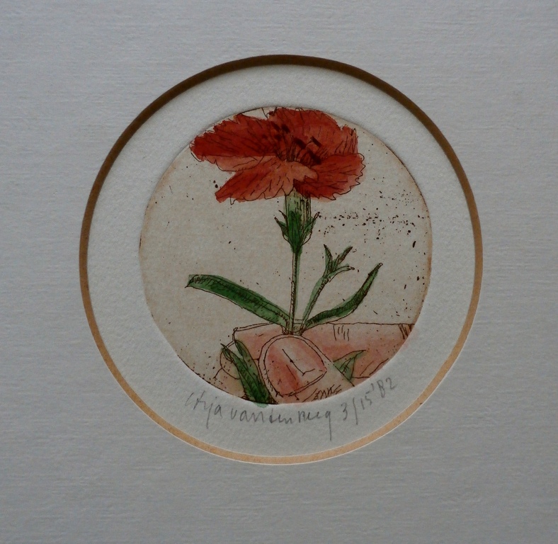 Arja van den Berg - ets: bloem - 1982 verkocht voor € 45!