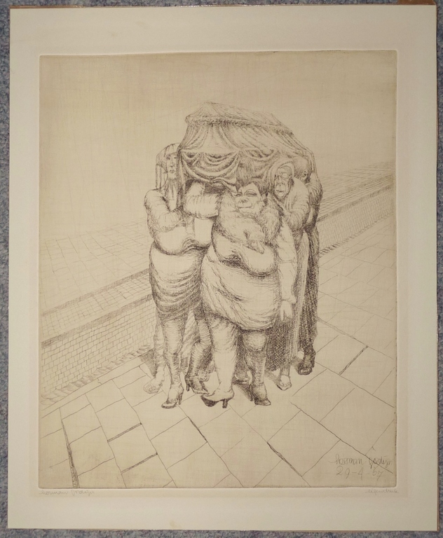 Herman Gordijn: Ets, Begrafenis, Gesigneerd,1967 kopen? Bied vanaf 225!