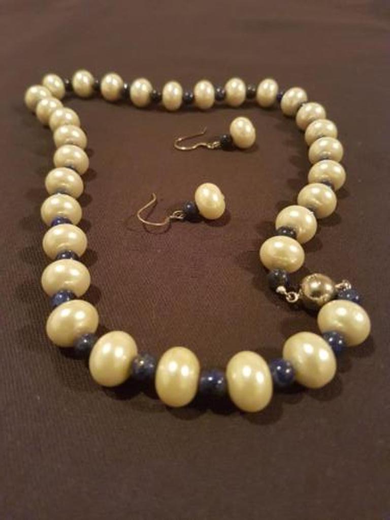 Ketting en oorbellen lapis en gekweekte parel kopen? Bied vanaf 1!
