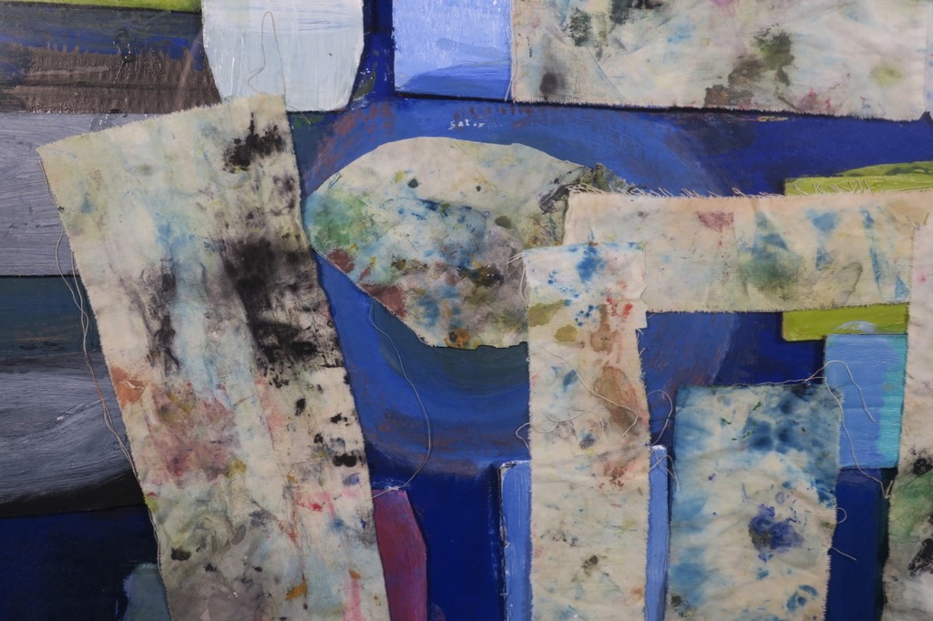 Meertje Kaal: Collage van stof en karton, Zonder titel - Ingelijst kopen? Bied vanaf 1!